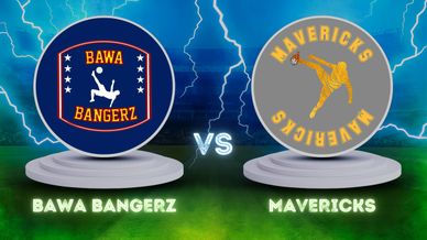 Bawa Bangerz vs Mavericks soccer team logos with dynamic player silhouettes.