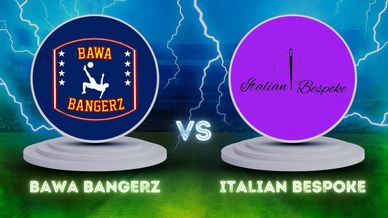 Bawa Bangerz vs Italian Bespoke team logos with a lightning background.