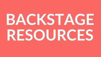 Text reading 'BACKSTAGE RESOURCES' on a coral background.