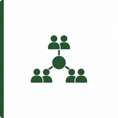 Icon showing a network of connected people.
