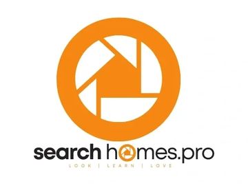 Logo of SearchHomes.pro with an orange house and camera shutter design.