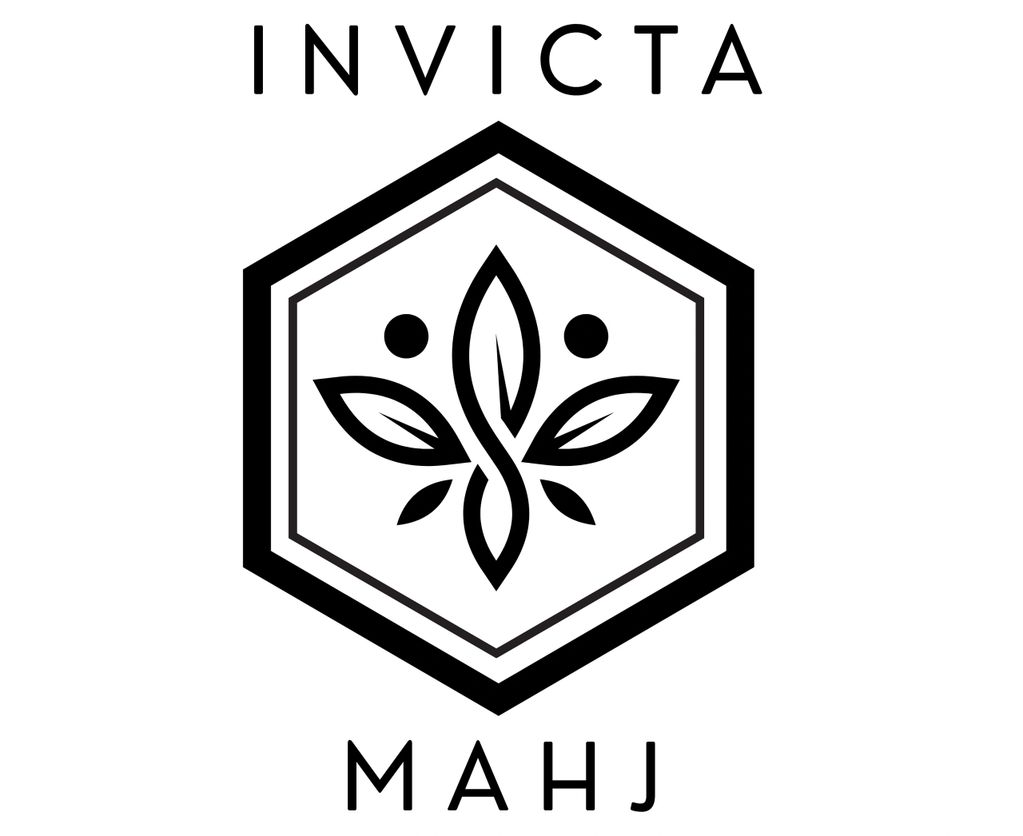 Hexagonal logo with leaves and dots, labeled INVICTA MAHJ.