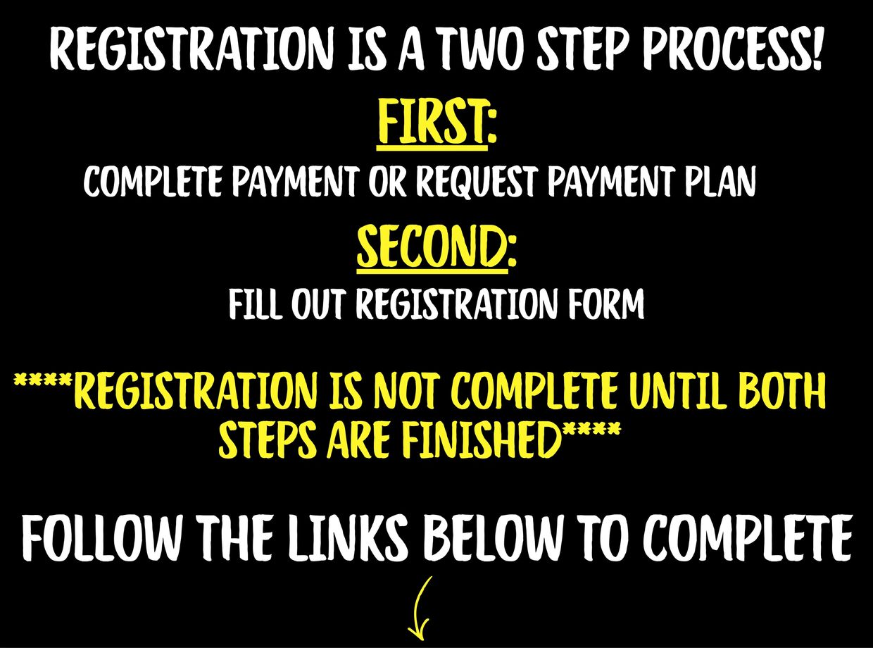 Instructions for a two-step registration process with payment and form completion.