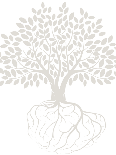 Stylized white tree with roots on a transparent background.