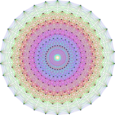 Colorful geometric mandala with interconnected nodes and lines.