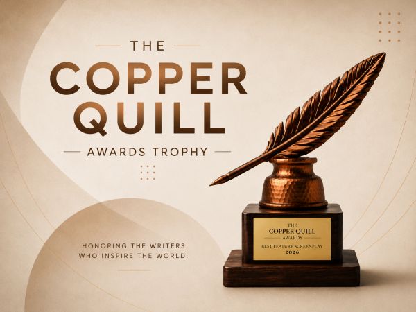 The Copper Quill Awards trophy honoring writers with a copper quill design.