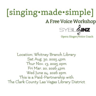 List of Free Singing Made Simple Voice Workshops with LVCCLD