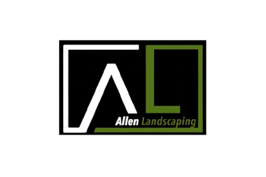 Logo with white and green geometric shapes and 'Allen Landscaping' text.