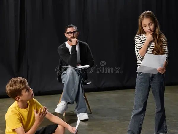 Kids practicing a play with a director.