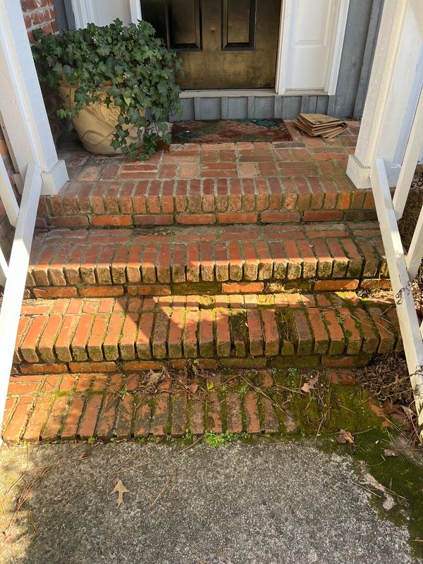 Dirty brick entry steps.