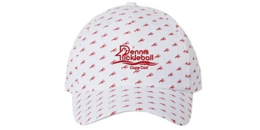 White cap with red Dennis Pickleball and Cape Cod logos.