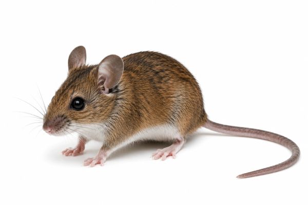 A small brown mouse on a white background.