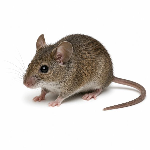 A small brown mouse against a white background.