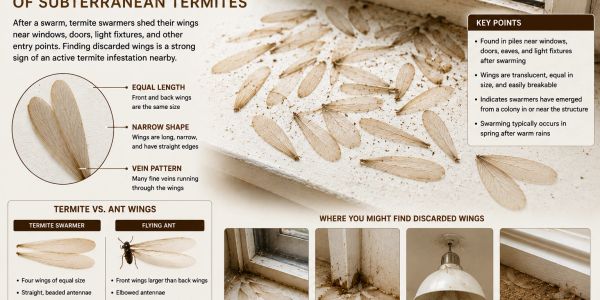 Discarded termite wings near windows indicate active termite infestation.