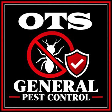OTS General Pest Control logo with insect and shield icons.
