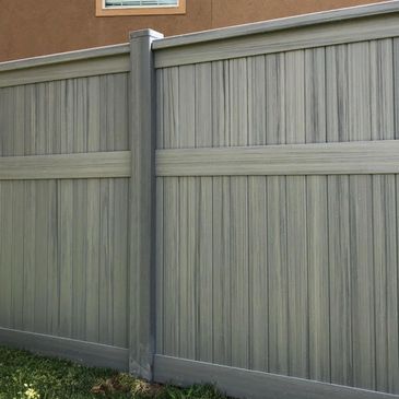 grey vinyl privacy, wood grain vinyl