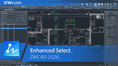 Screenshot of ZWCAD 2026 interface with Enhanced Select.