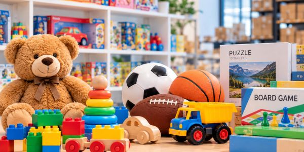 Juguetes infantiles variados en una tienda.