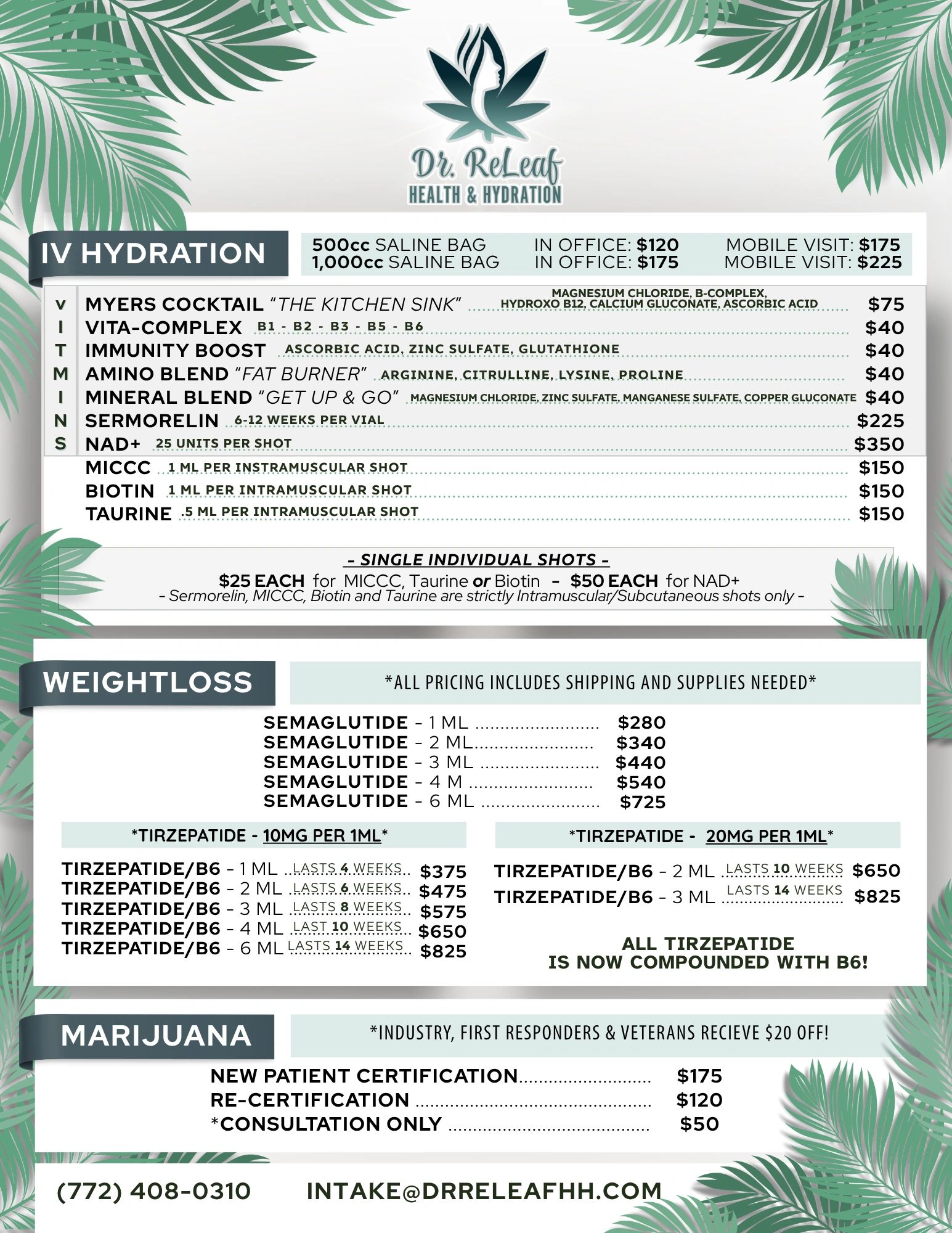 Prce List for all services.