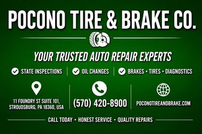 Advertisement for Pocono Tire &amp; Brake Co. auto repair services.