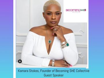 Kamara Stokes, founder and guest speaker of Becoming SHE Collective, in a white off-shoulder top.