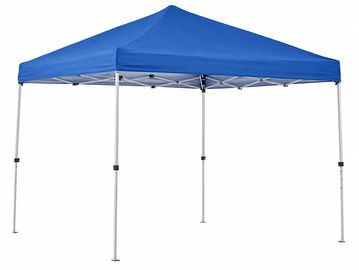 Blue pop-up canopy tent with metal legs.