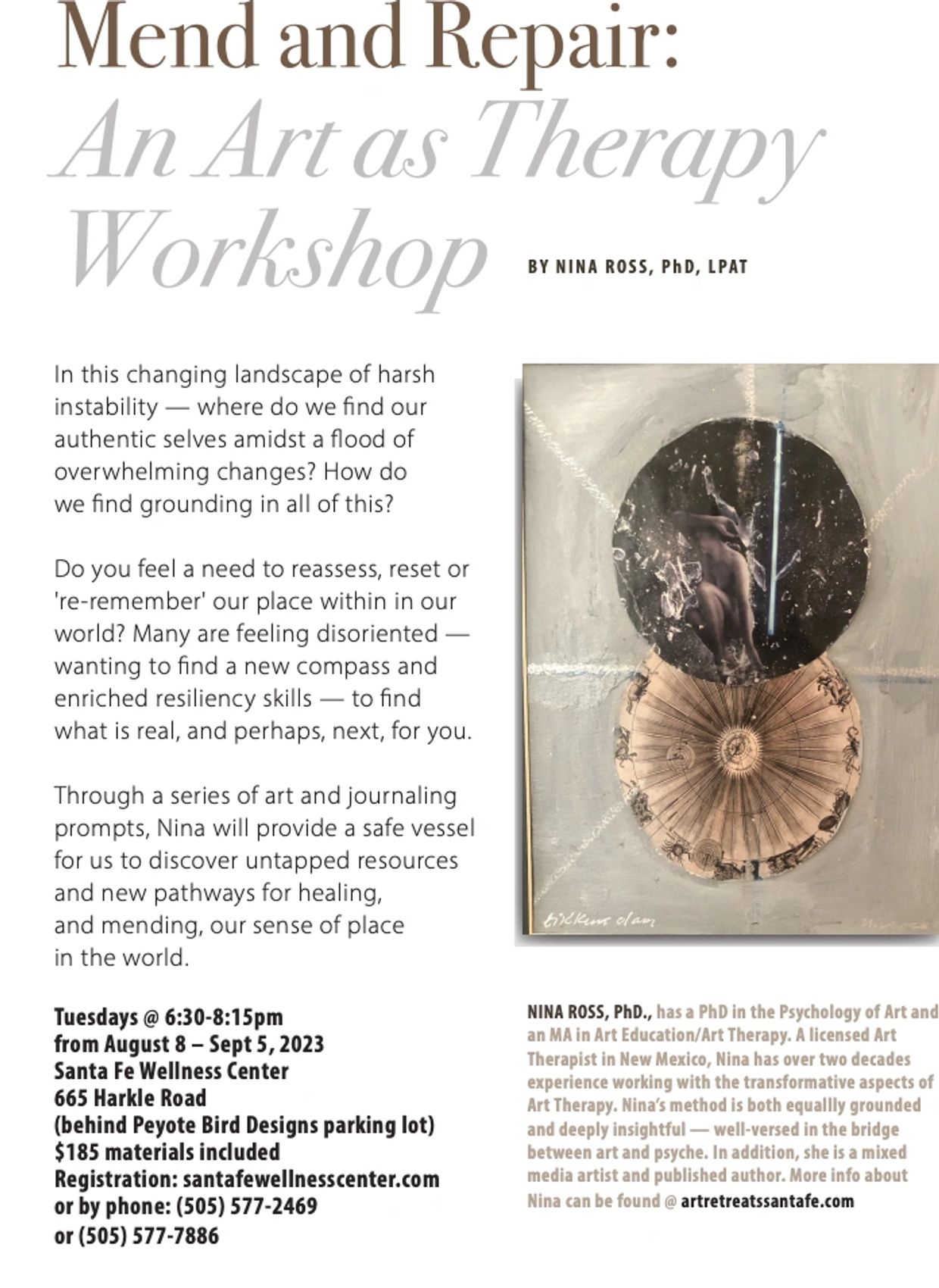 Workshop on art as therapy by Nina Ross in Santa Fe.