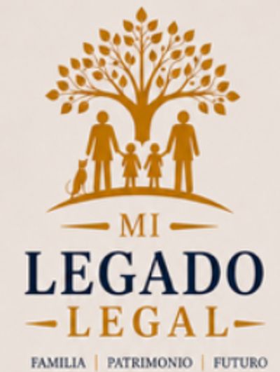 Logo with a family, tree, and a cat symbolizing legacy and legal heritage.