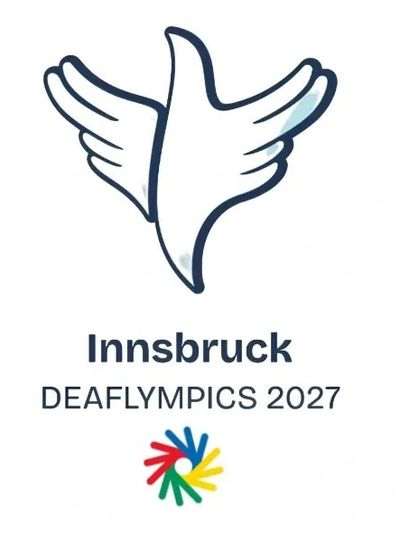 Logo for the Innsbruck Deaflympics 2027 featuring a hand with wings.