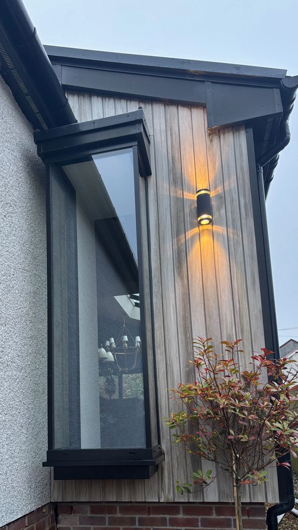 russwood larch extension box window black fascia 