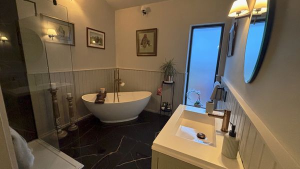 modern bathroom free standing bath large shower