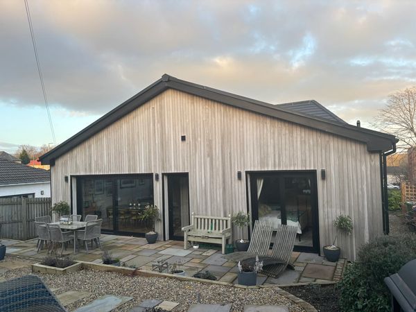 russwood timber steel window bifold door rear extenstion feature lighting