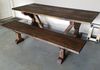 dark pine trestle base farm table with matching bench
