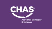 CHAS Accredited Contractor logo in white on a purple background.