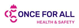 Logo of Once For All Health &amp; Safety with a stylized pink and purple design.