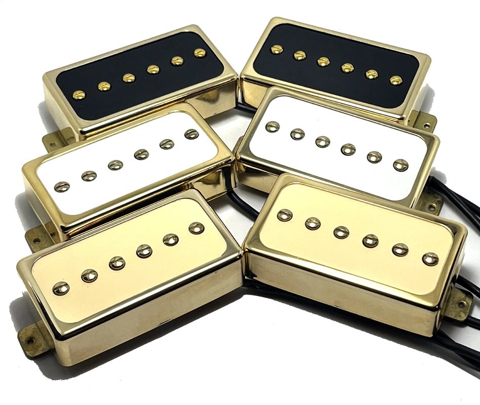 H90 Pickups, Humbucker Sized / Cased P90s ~ Gold Ring w/ Inlay Color ...