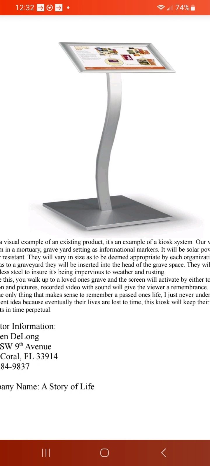Modern informational kiosk stand with angled display.
