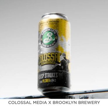 Brooklyn Brewery's Colossal crisp pilsner can standing upright.