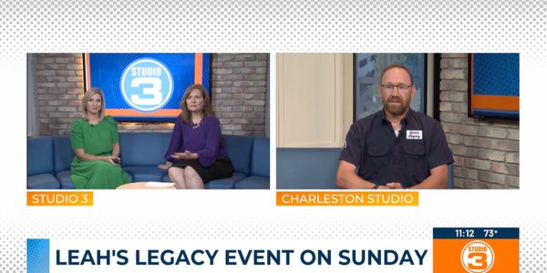 Two women and one man discuss Leah's Legacy event on a news show.