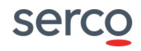 Serco company logo with a red oval accent.