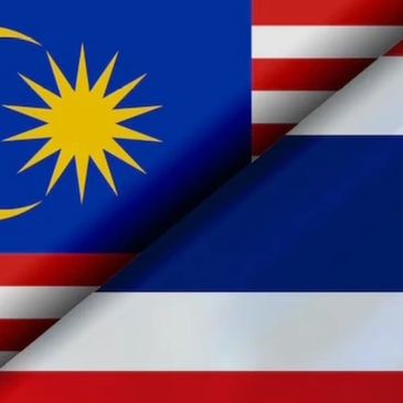 Flags of Malaysia and Thailand overlapping diagonally.
