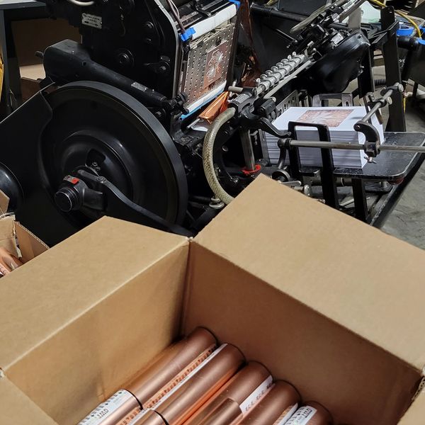 Hot foil letterpress.