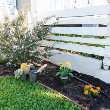 Freshly planted flower bed.