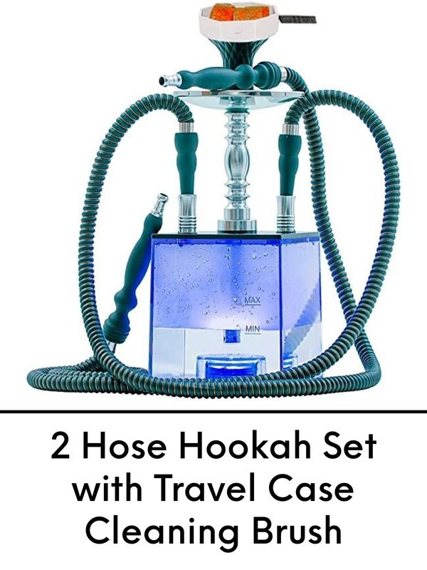 2 Hose Hookah Set with Travel Case Cleaning Brush, ASANMA Micro Cube Acrylic Hookah with Silicone