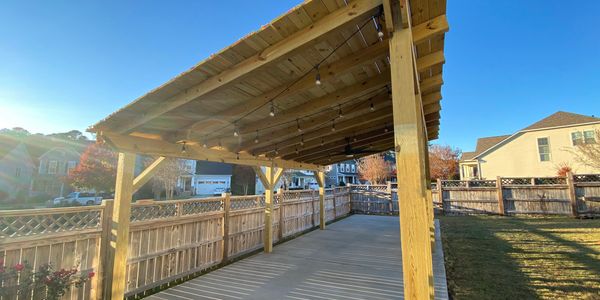 Covered patio with 14x24 lean to pergola