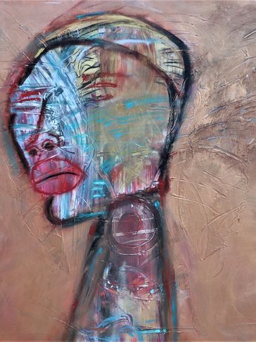 Abstract portrait by Nard Lee in blues and pinks, part of The Work series