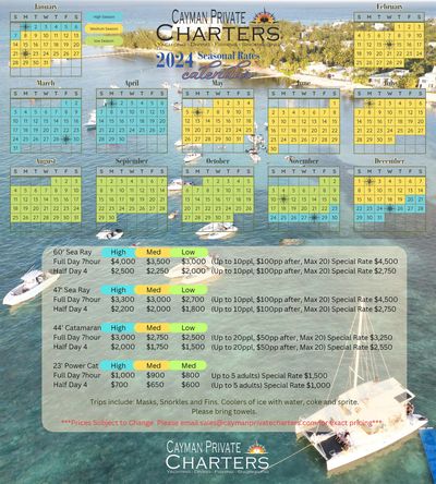 Cayman Private Charters Rate Calendar