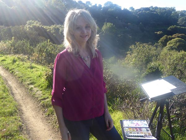 Karen, painting on location on the San Pedro Bay