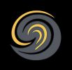 Abstract black and yellow swirl logo.