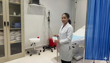 Female doctor in a medical examination room.